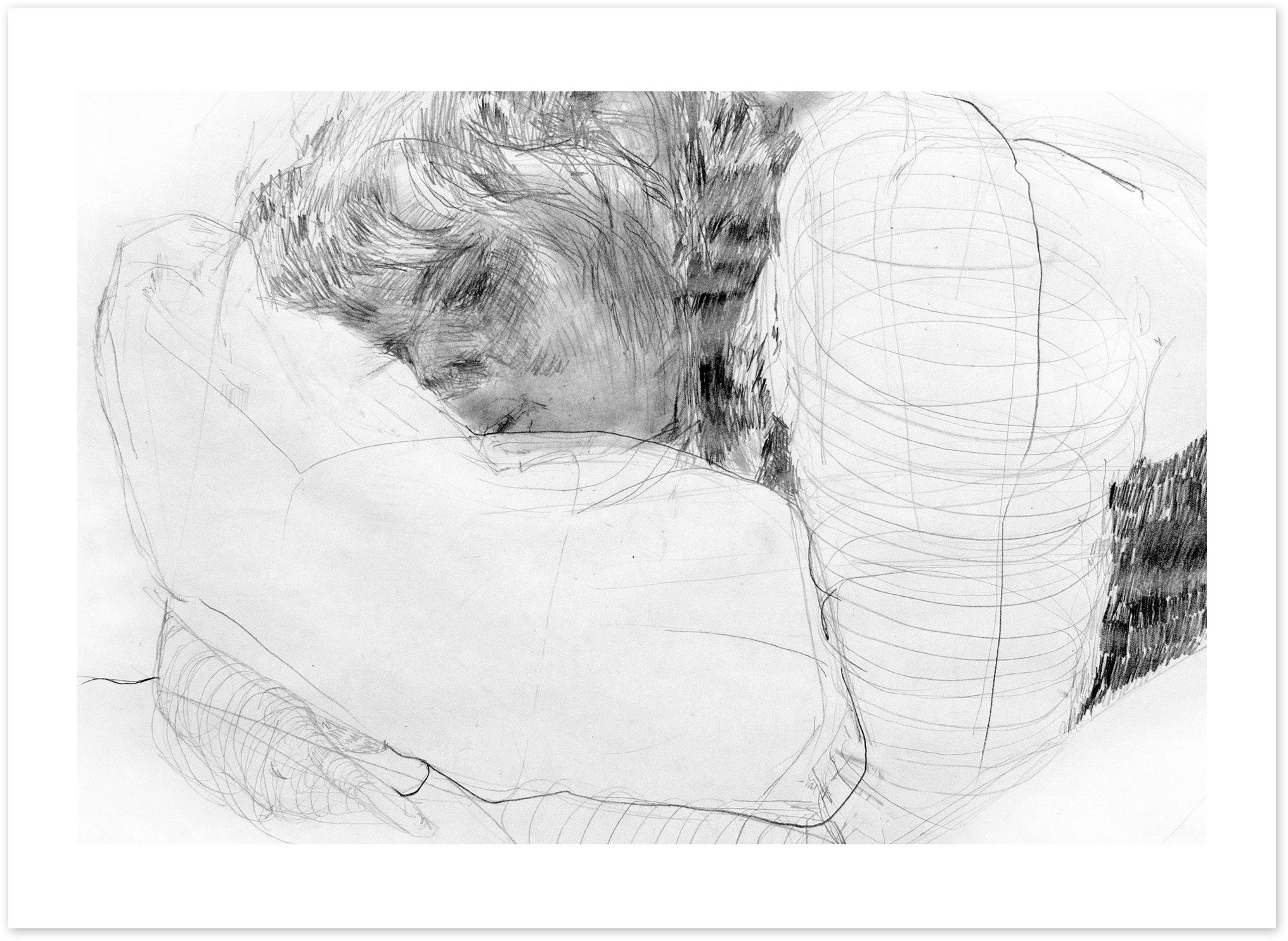 På konsttrycket Dröm stort är en sovande människa avbildad i blyerts. 