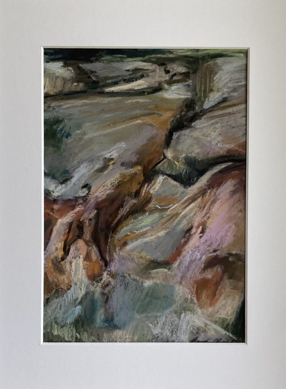 Upphittat, 2021. Torrpastell på papper 21×29 cm med passepartout 30×40 cm. Visad på separatutställningen Upphittat - en stensamling, Frejgatan 16 Stockholm, 2021. 

Found, 2021. Softpastels on paper 21×29 cm with passe-partout 30×40 cm. Showed at the exhibition Upphittat - en stensamling, Frejgatan 16 Stockholm, 2021.