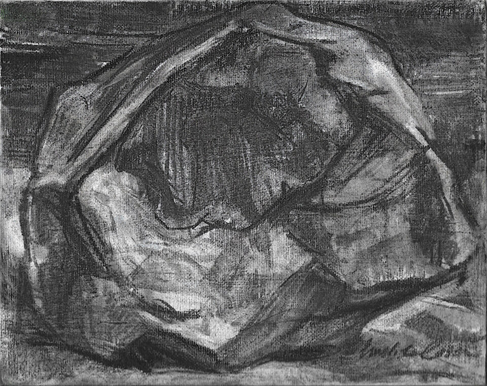 En teckning av en sten, utförd i ritkol.
